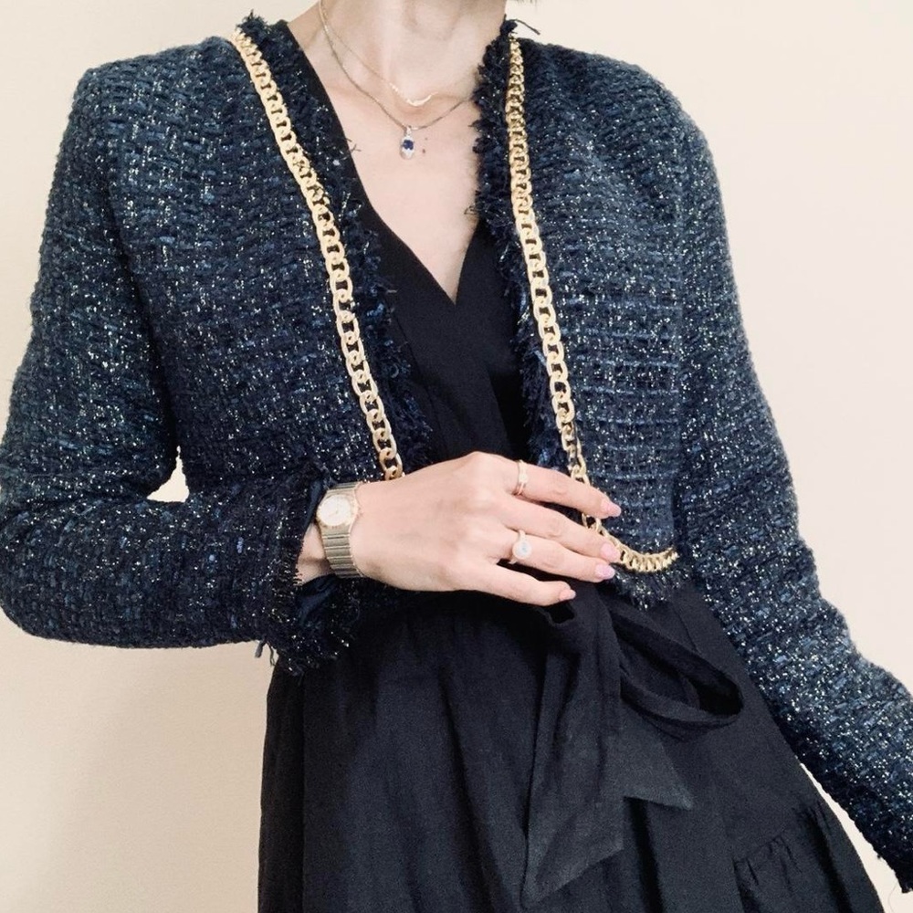 Christian Lacroix blue tweed cropped open ladies jacket size XS NWT - Picture 5 of 11